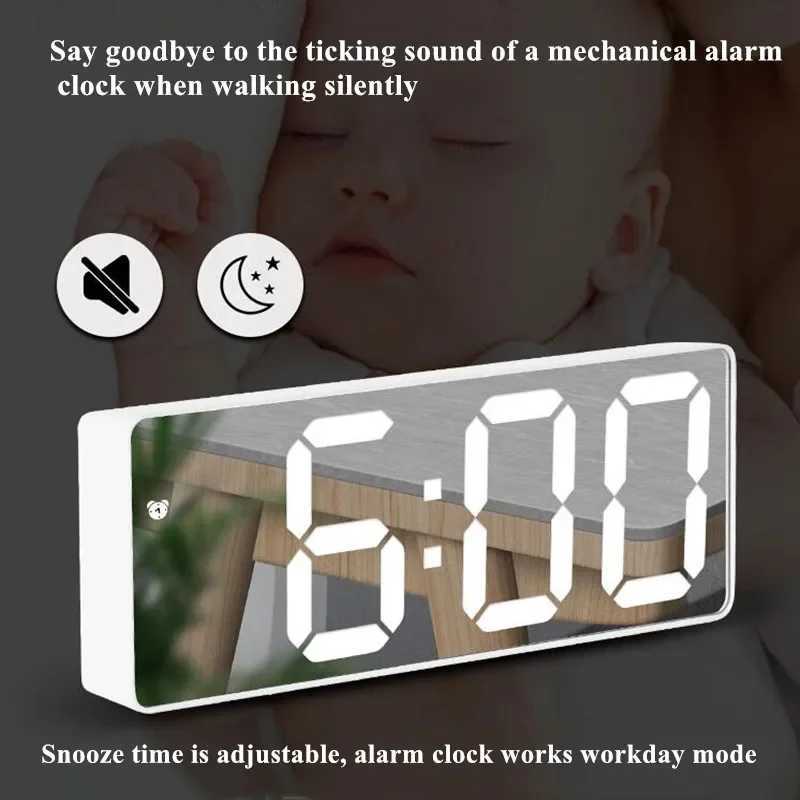 Acrylic/Mirror Digital Alarm Clock Voice Control Snooze Night Mode Table Clock 12/24H Anti-disturb Funtion Electronic LED Clock D260318