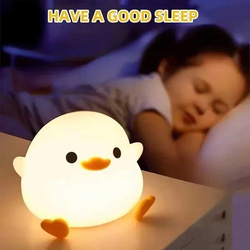 LED Night light Cute duck Cartoon animals Silicone lamp for children kid Touch Sensor Timing USB Rechargeable for birthday gifts H260318