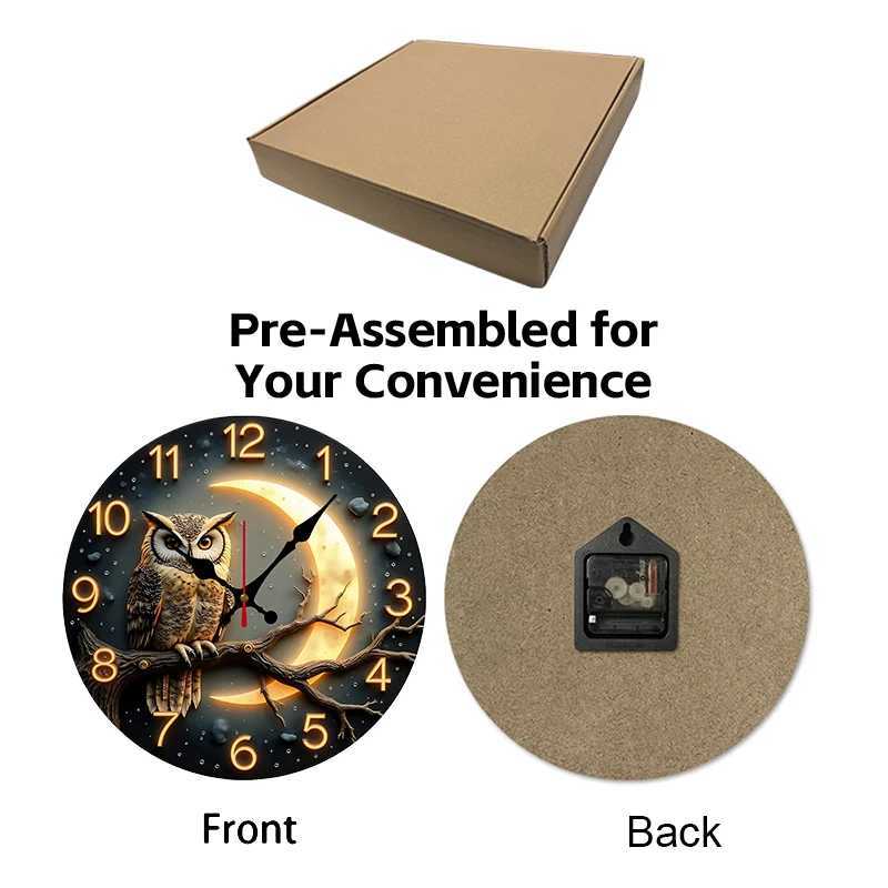 Moonlight Night Wooden Round Silent Hanging Wall Clock Suitable For Living Room Office Study Room Bedroom Home Decoration D260318