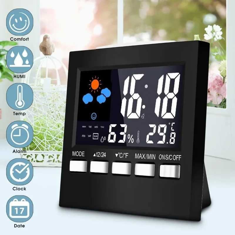 Multi-functional Weather Forecast Station LCD Screen Indoor Temperature Humidity Monitor with Alarm Clock Calendar Voice Control D260318