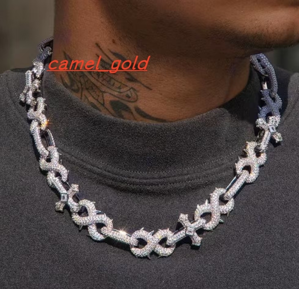 925 Sterling Silver Jewelry Iced Chain Out Hip Hop Number 8 With Spiked VVS D Color Moissanite Cuban Cross Link Chain Necklace