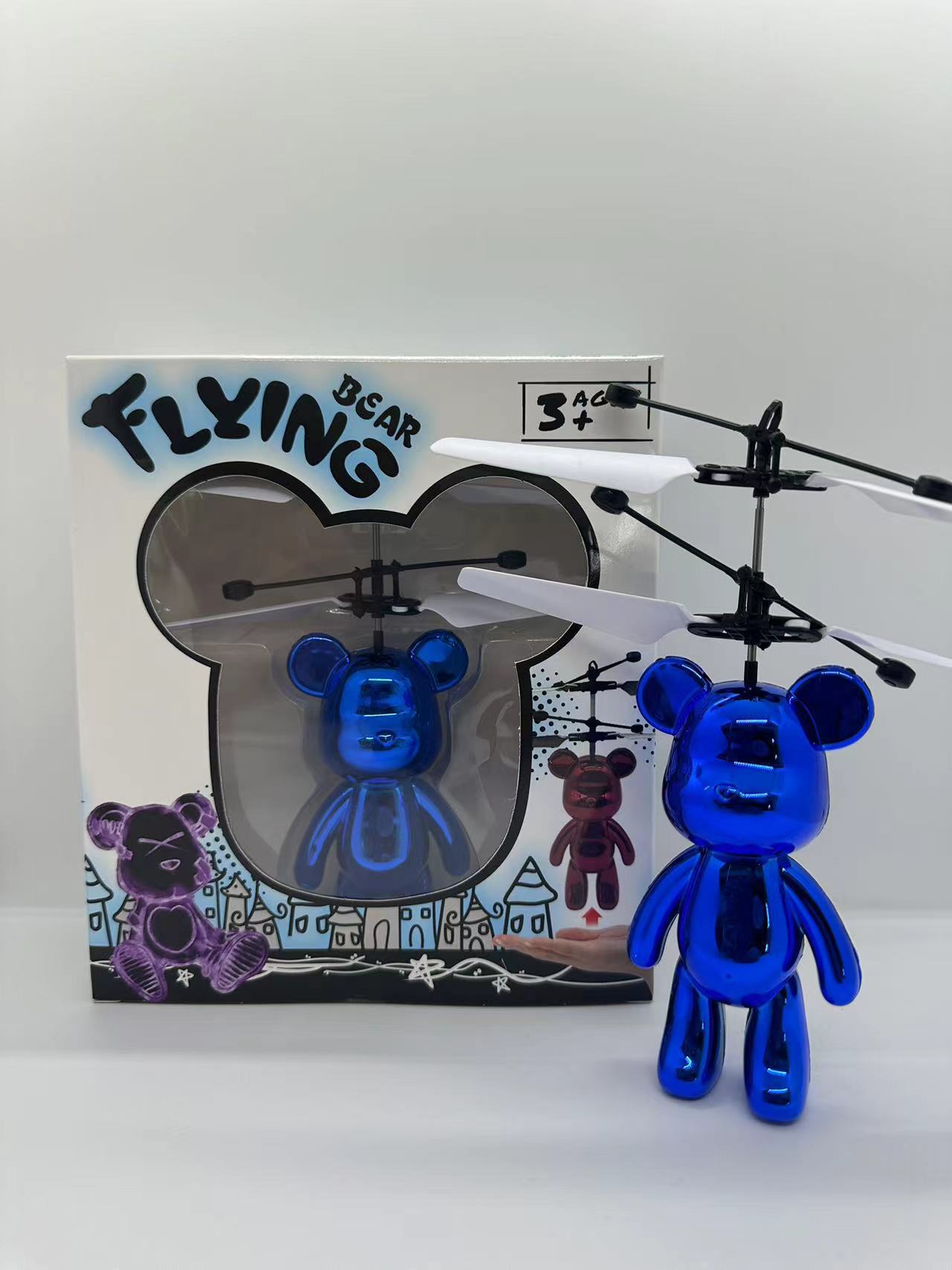 Electroplated Violent Bear Gesture Induction Aircraft, Luminous Suspension Induction Plane, Kids Internet-Famous Cartoon Toy