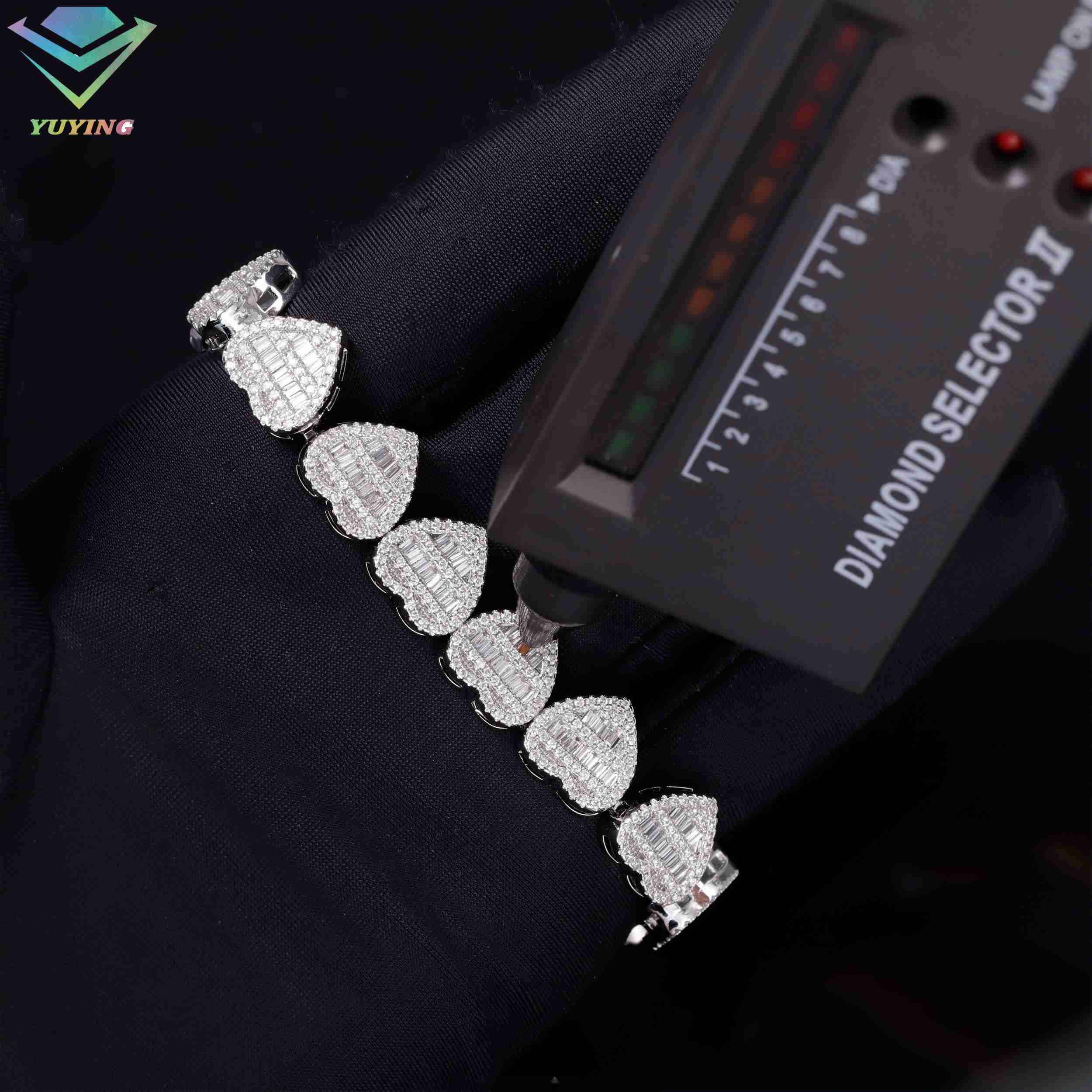 Hot Sale Fashion Hiphop Jewelry Heart Moissanite Link Cuban Chain Ice Out 925 Silver Baguette Diamond Hip Hop Bracelet - view 3