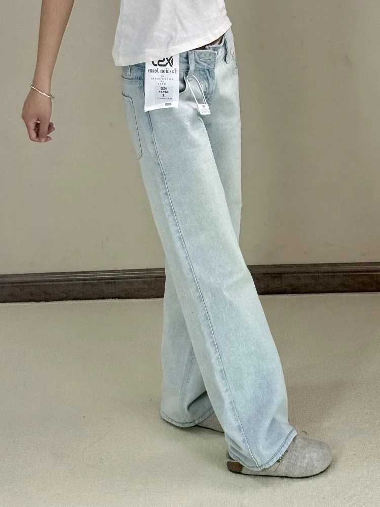 Y2K Light Blue Jeans Women High Waist Wide Leg Pants Loose Straight Leg Slimming Sagging Effect AutumnT260317