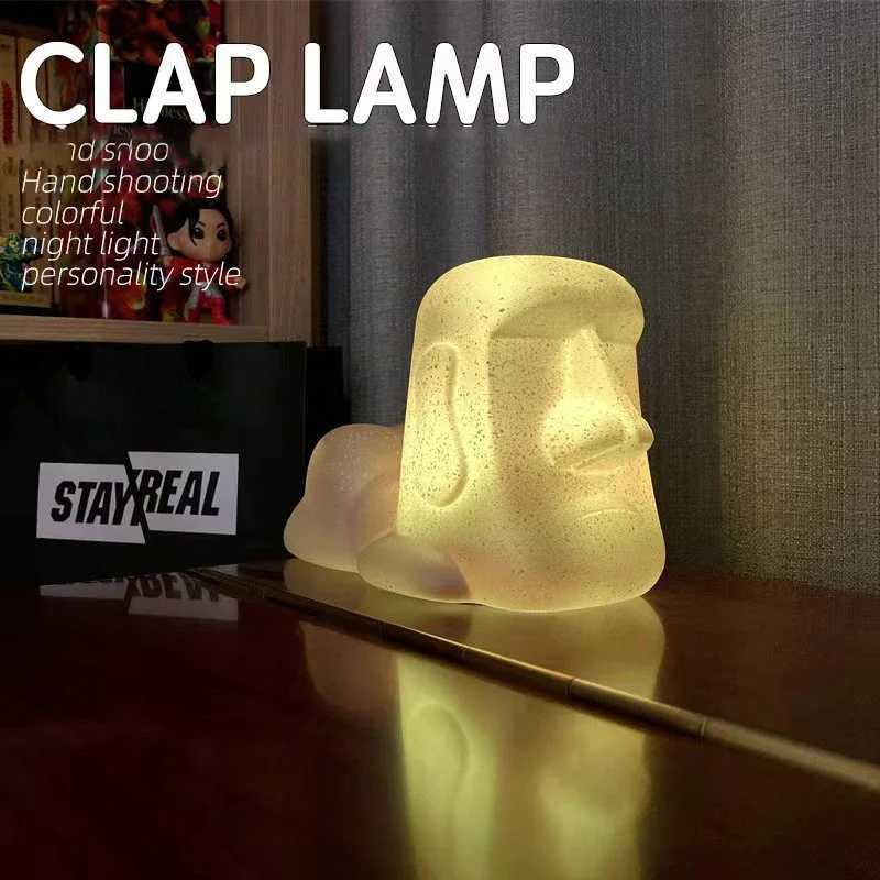 Easter Island Stone Statue Man Night Light Colorful Discoloration Induction Mobile Phone Bracket Shooting Light Decoration Light H260318