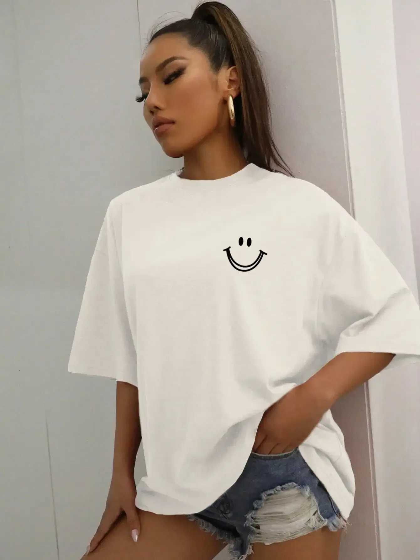 Happy Expression Printed Women Short Sleeve Street Hip Hop Tee Clothing All-math Breathable Tops Crewneck Women T-ShirtsT260317