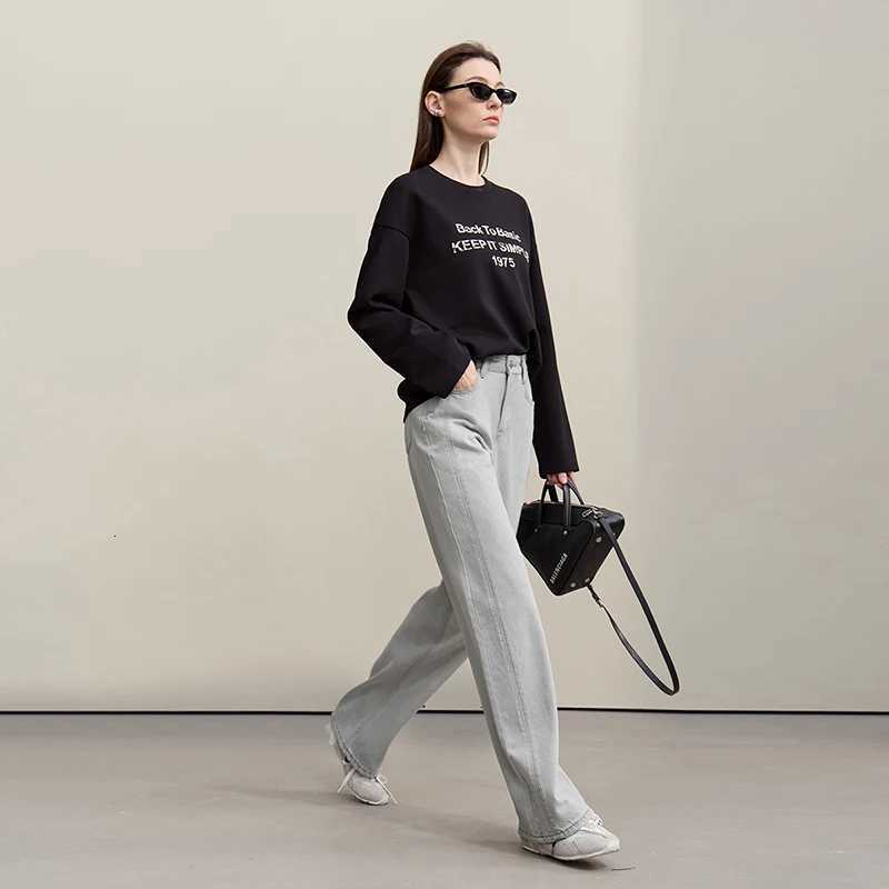 Amii Womens Jeans 2026 Spring New Casual Solid Color Cotton Straight Womens Pants Versatile Long Denim Trousers 12621038T260317