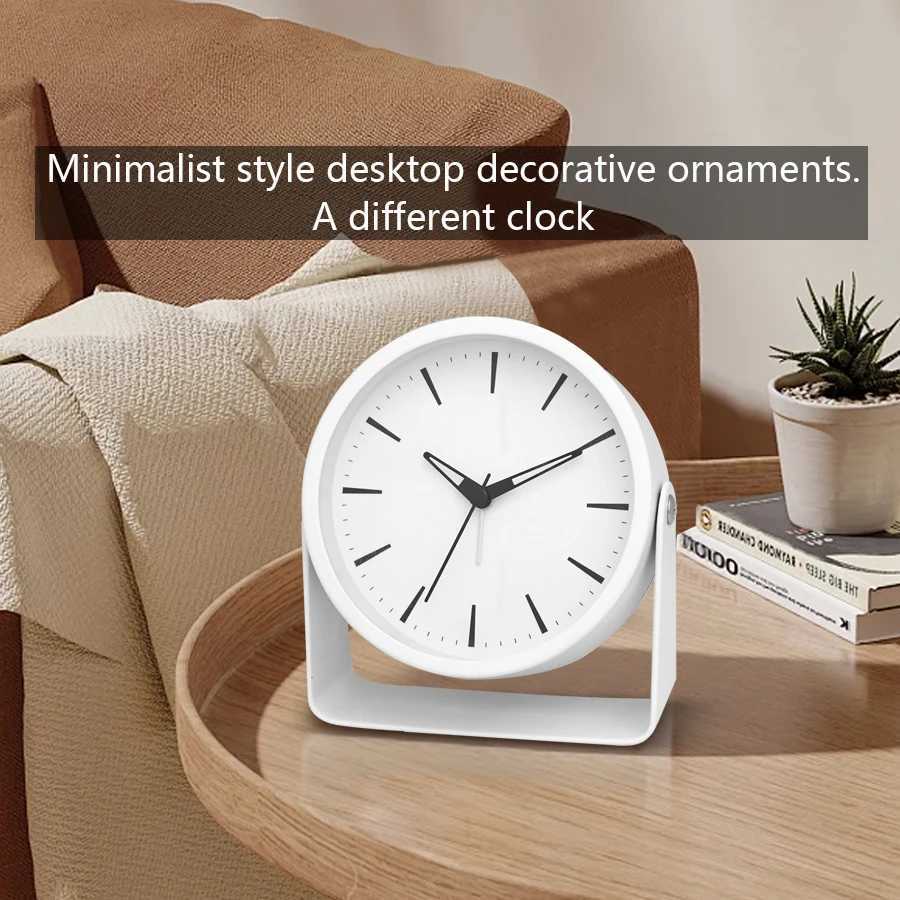 1pc 45 inch metal rotating quartz alarm clock simple desktop silent clock suitable for home and office decoration D260318