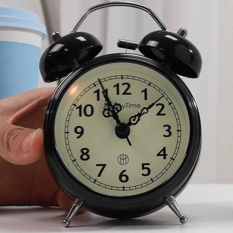 Super Loud Retro Ringing Alarm Clock Bedroom Small Night Light Student Bedside Clock Desk Ornament Home Decoration D260318