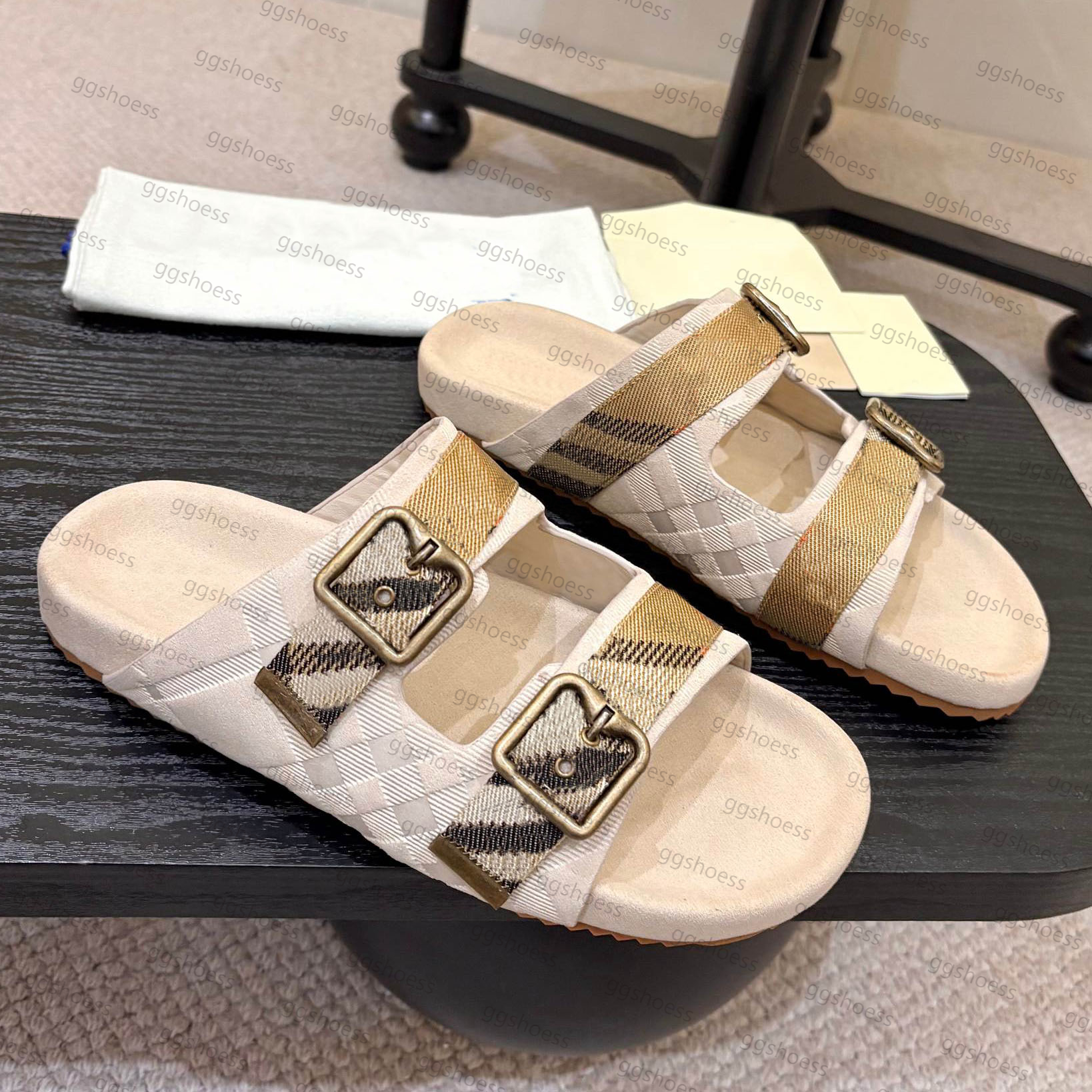 Top Quality Check Suede Urchin Sandals Designer Slide Fashion Slippers Men Women Suede Sandals Size 35-45