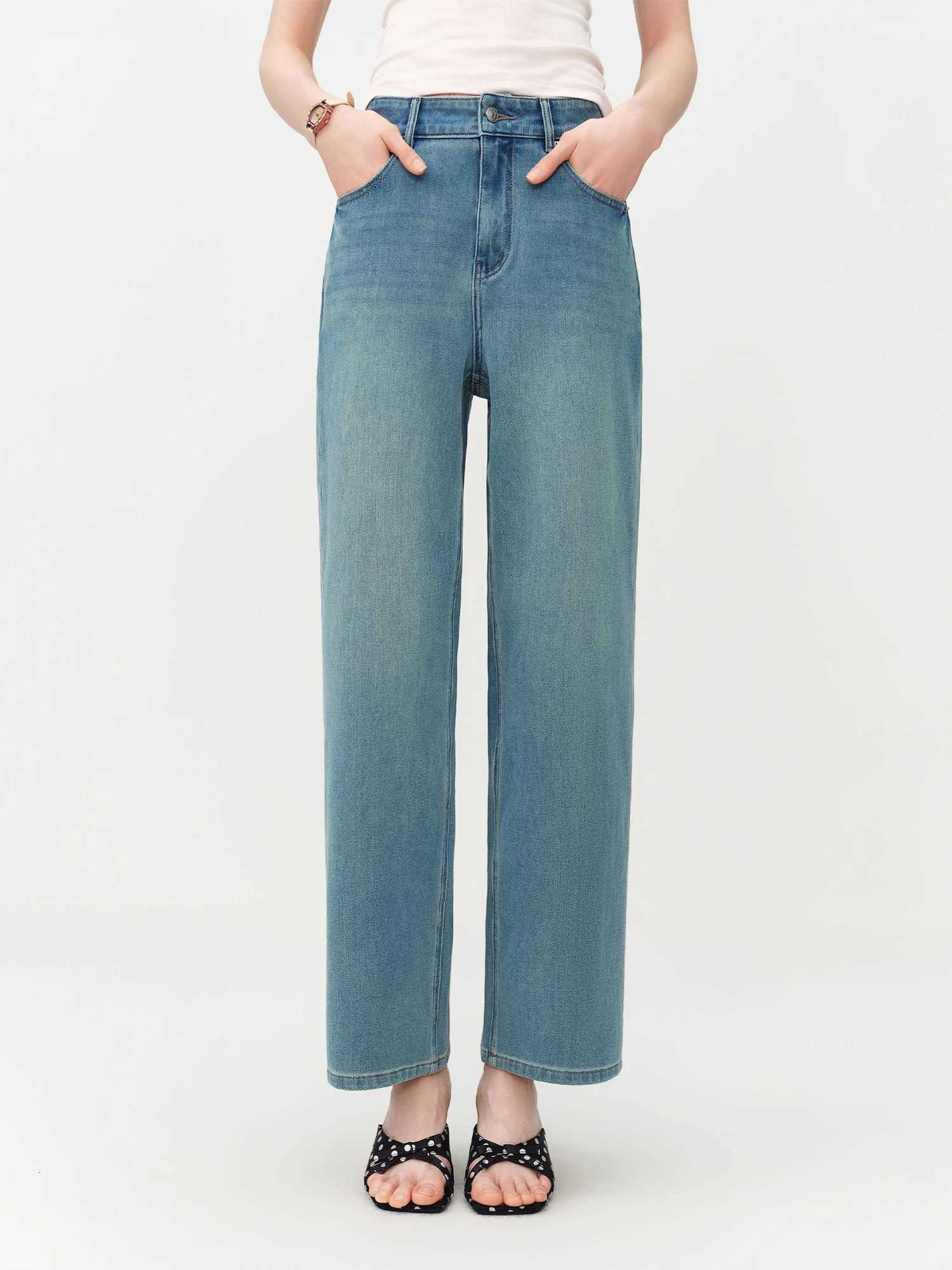 FSLE 2026 Summer Womens Mid-Rise Straight Leg Jeans Ankle-Length Cropped Denim Pants for Office Commute Minimalist StyleT260317