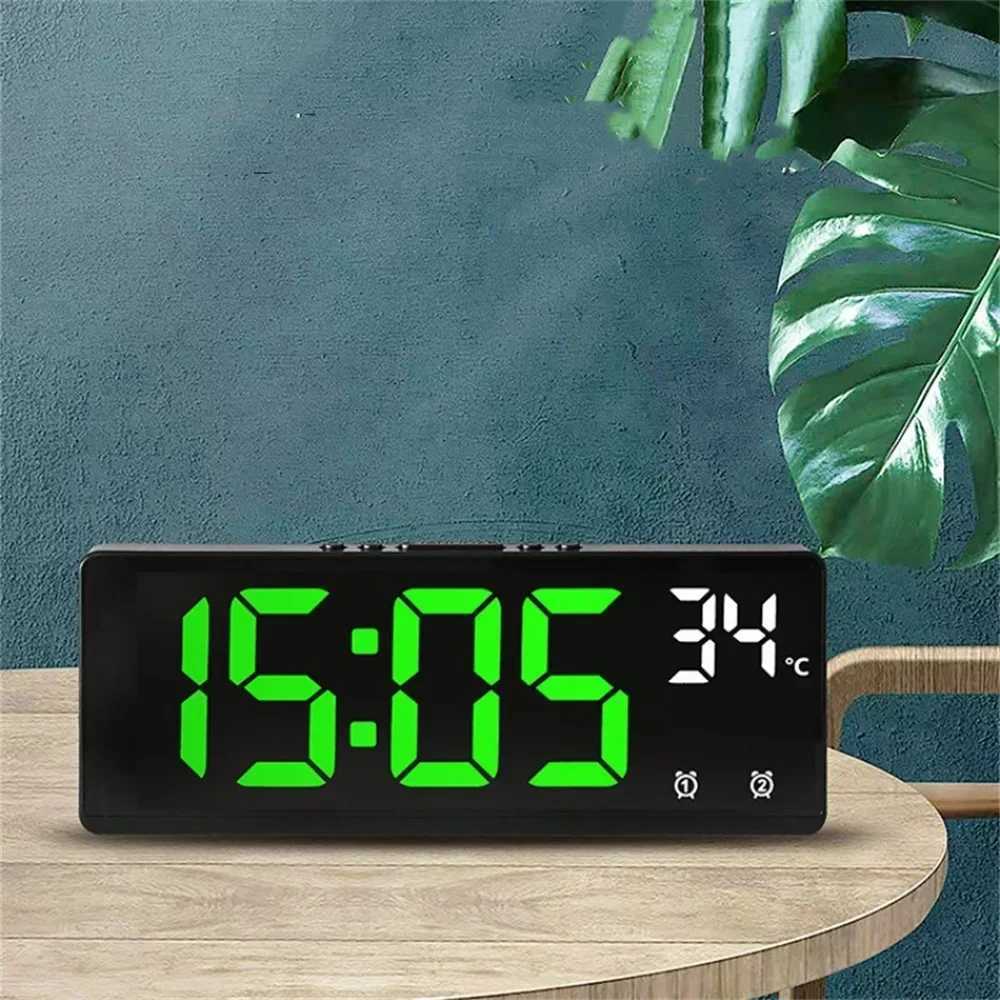 Voice Control Digital Alarm Clock Temperature Dual Alarm Snooze Desktop Table Clock Night Mode 12/24H LED Clock Watch Desk Clock D260318