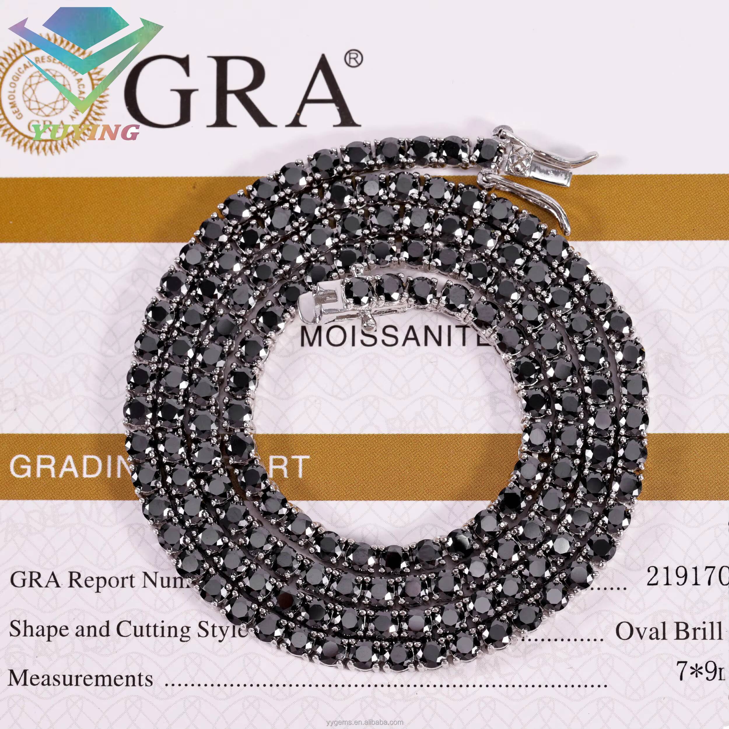 Black Diamond Hip Hop Jewelry 4MM 5MM Width 925 Sterling Silver 18K Gold Plated Bling VVS D Color Moissanite Tennis Chain