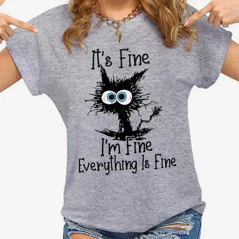 Women Clothes Cat Its Fine Im Fine Everything Is Fine Print T-shirts Summer Casual Fashion Personalized Woman ClothingT260317