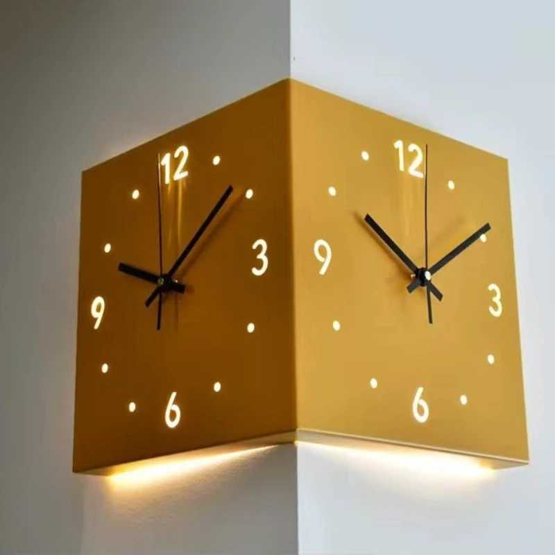 Modern Double-Sided Corner Clock Premium Copper Frame Silent Movement No-Drill Installation Decor for Living Room Home D260318
