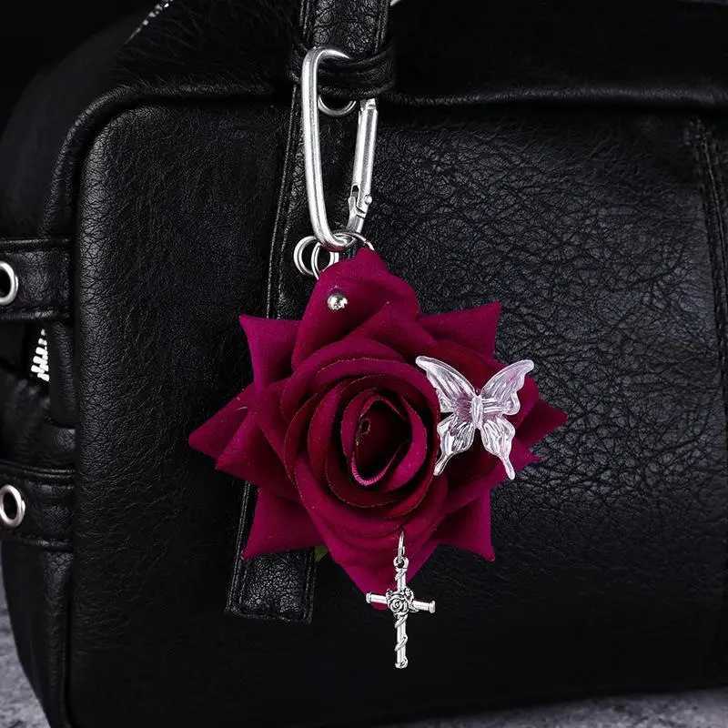 1PCS Exquisite Design Simulation Rose Flower Shape Butterfly Keychain Pendant Bag Decoration Gift H260318 - view 4