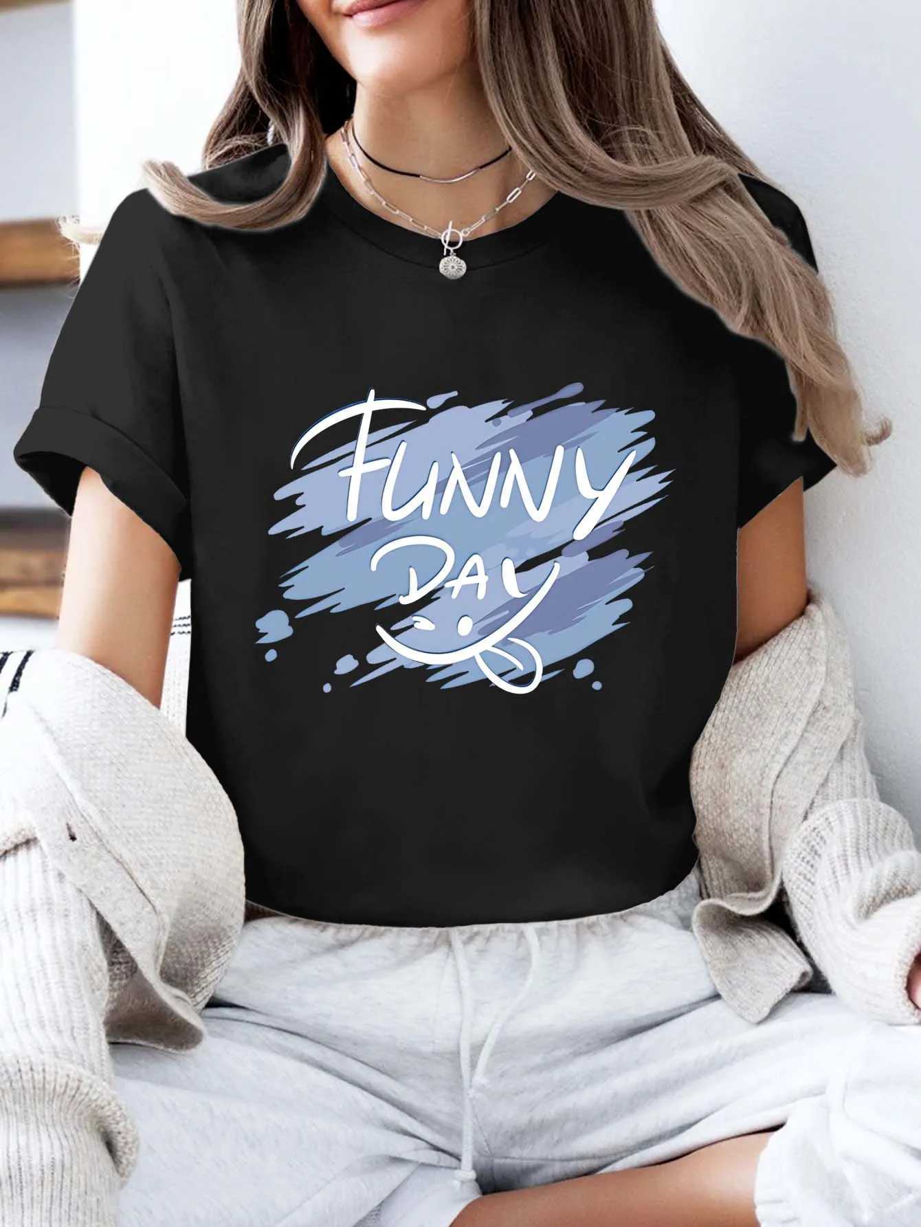 Women Short Sleeve Round Neck T Shirt Funny Day Printed Trendy Brushstroke Graphic Harajuku Y2k Womens T-shirt ClothingT260317