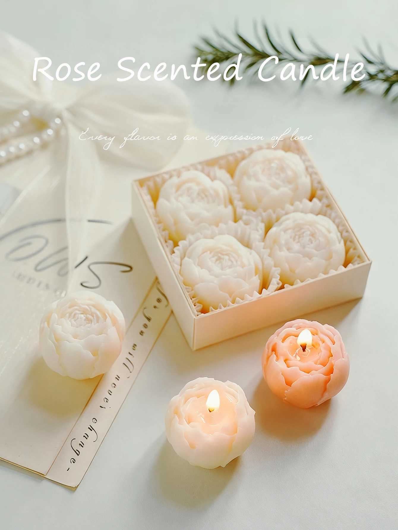 4-Pack Rose Scented Candle Gift Set Handmade Elegant Room Decor Gifts for womenBirthday/Valentines Day/Wedding/Anniversary D260318