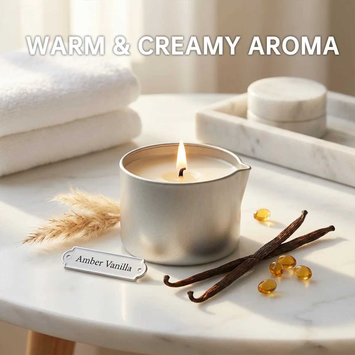 Massage Oil Candle Amber Vanilla 2oz Aromatherapy Candle with Soy Wax Moisturizing Christmas Home Decoration Candle Holders Gift D260318