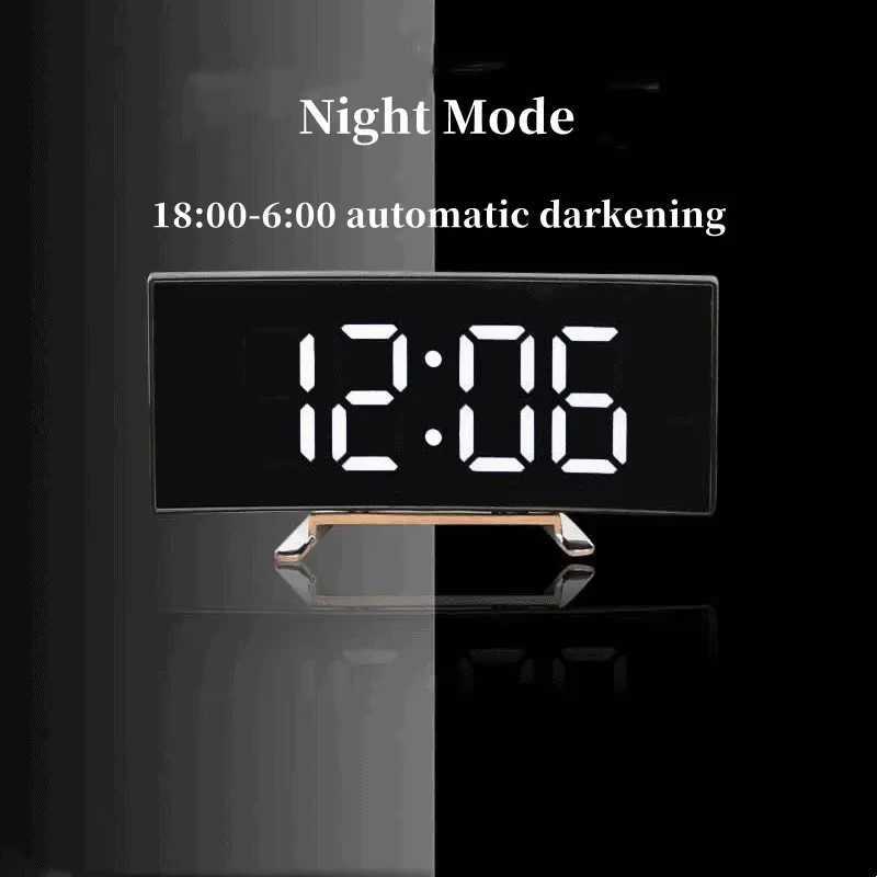 Electronic Alarm Clock Noiseless Design Digital LED Large Display Mirror Digital Alarm Clock for room decoration D260318