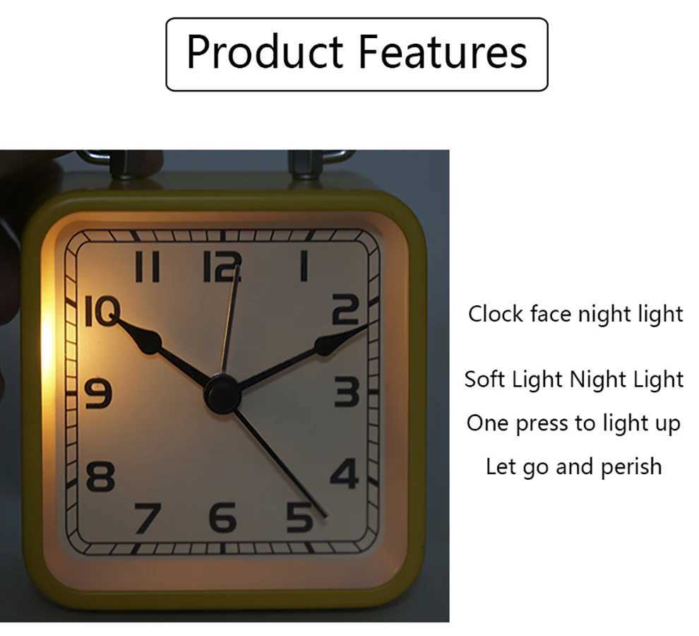 Metal square small alarm clock childrens desktop silent clock student bedside snooze glow-in-the-dark quartz table clock D260318