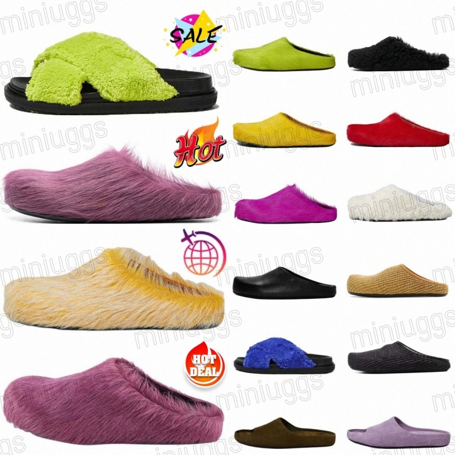 designer Slippers luxury Calf Sabot Loafers slides Calfskin Hair furry slide Slipper Long Mens Womens Blue Green Red Furry Fur footwear Black White y5nq#