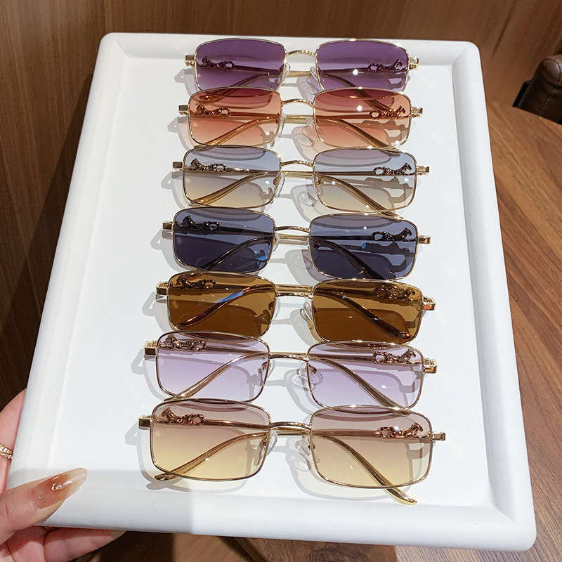 Luxury Brand Designer Sunglasses New European And American Trendy Full-Rim Sunglasses For Men, Metal Leopard Head Square Frame Sunglasses For Women, C