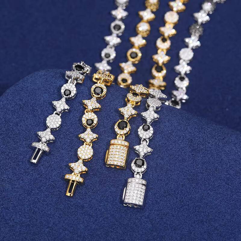 New Arrival 925 Sterling Silver 8mm Iced Out White Gold Pass Diamond Tester Moissanite Rapper Jewelry Sun Moon Star Link Chain