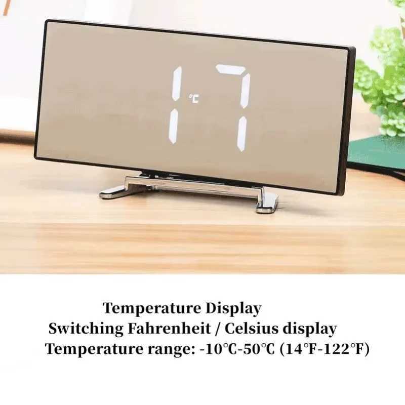 Electronic Alarm Clock Noiseless Design Digital LED Large Display Mirror Digital Alarm Clock for room decoration D260318