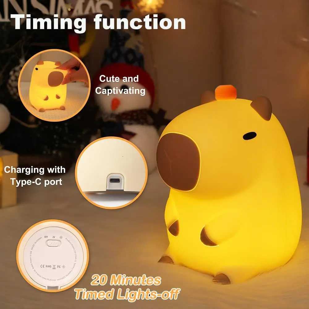 Capybara Little Night Light USB Rechargeable Animal Lamps Silicone Night Light with Timing Function Childrens Christmas Gifts H260318