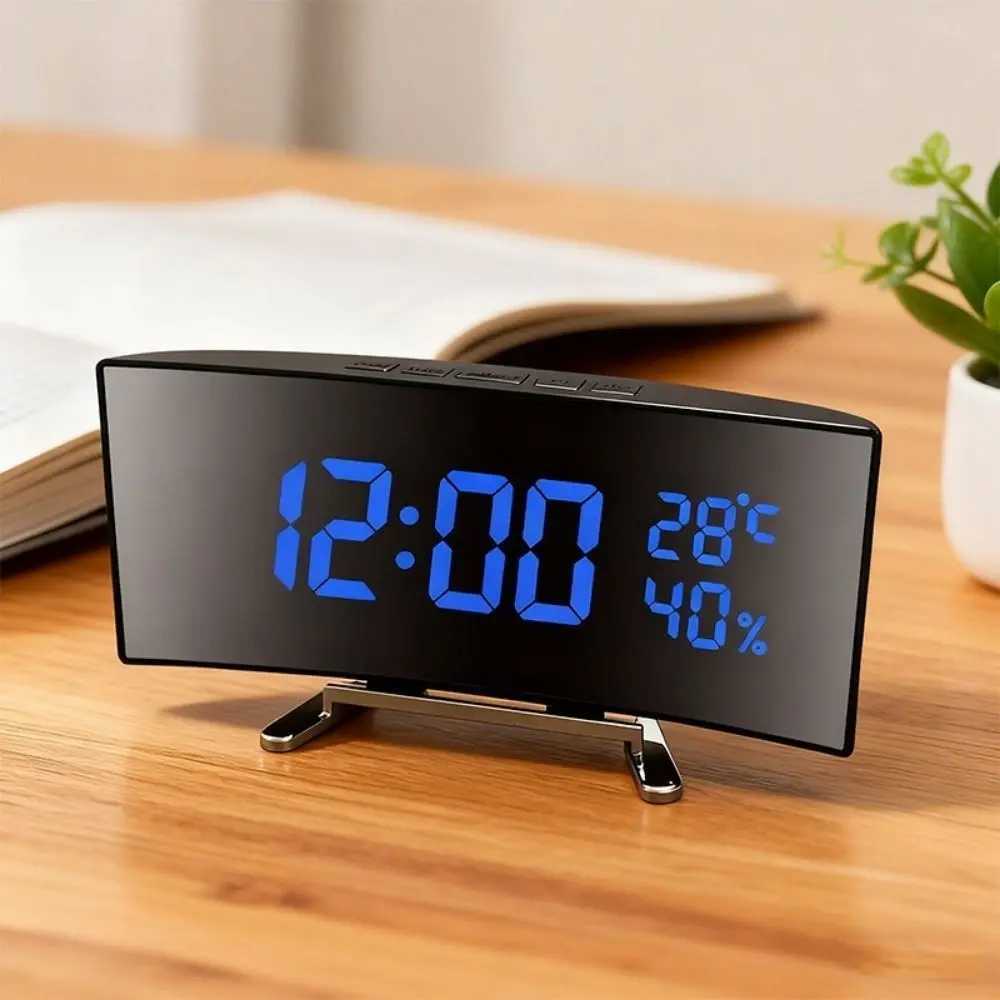 Curved Screen Digital Alarm Clock Large Temperature Humidity Desk Clock Luminous Large Screen LED Digital Clock Indoor Display D260318