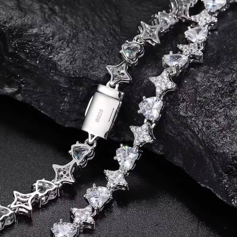 Beautiful Iced Out Heart Cut Star Tennis Chain Moissanite Diamond Necklace Hip Hop Jewelry Customized Jewelry Best Gift for Men