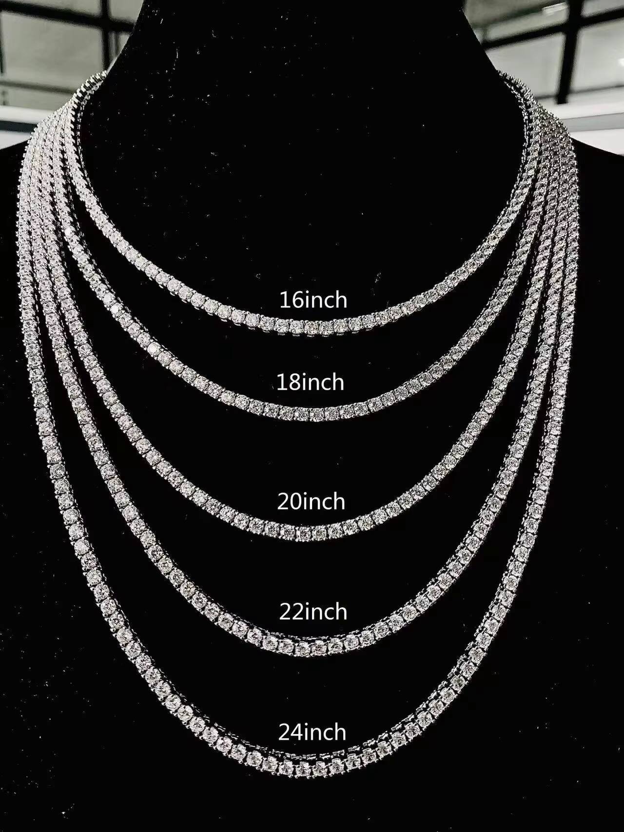 Moissanite CZ Tennis Chain Hip Hop Style Round Brilliant Cut Diamond Vvs Gold Plated 925 Silver Plated Necklace