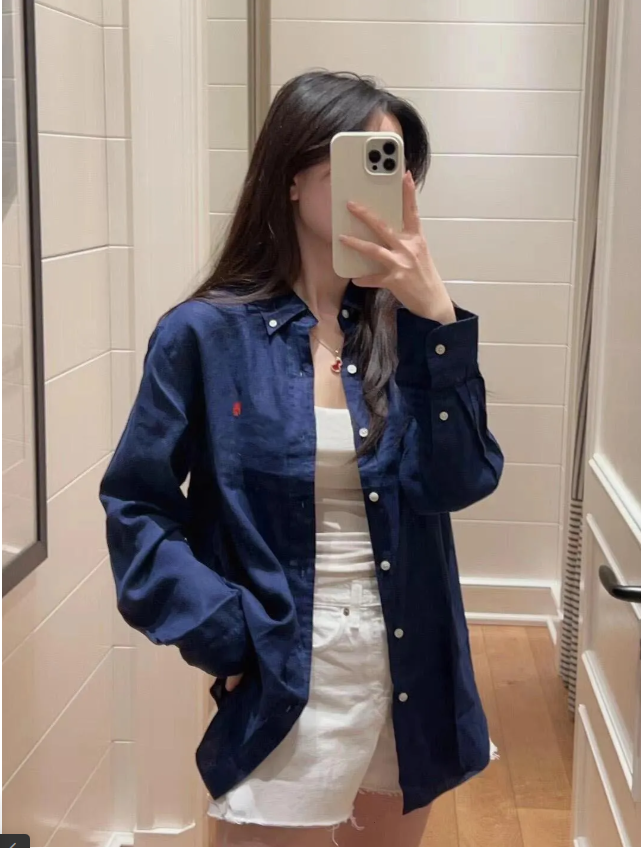 American Linen Designer Shirt Womens Blouse Lapel Neck Loose Shirts Colorful Embroidery Fashion Casual Blouses Tops