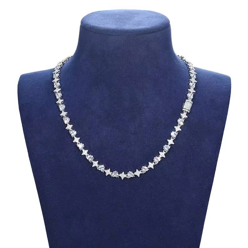Beautiful Iced Out Heart Cut Star Tennis Chain Moissanite Diamond Necklace Hip Hop Jewelry Customized Jewelry Best Gift for Men