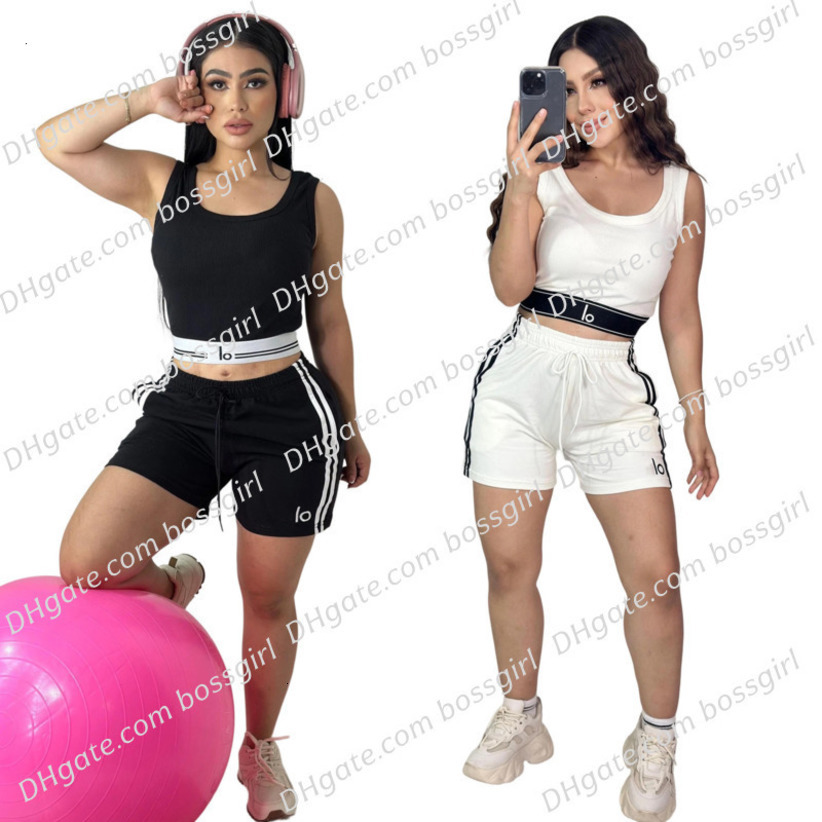 Womens Tracksuits Two Pieces Set 2026 Designer Summer New Solid Color Embroidered Round Neck Sleeveless Vest Shorts Set 6 Colours