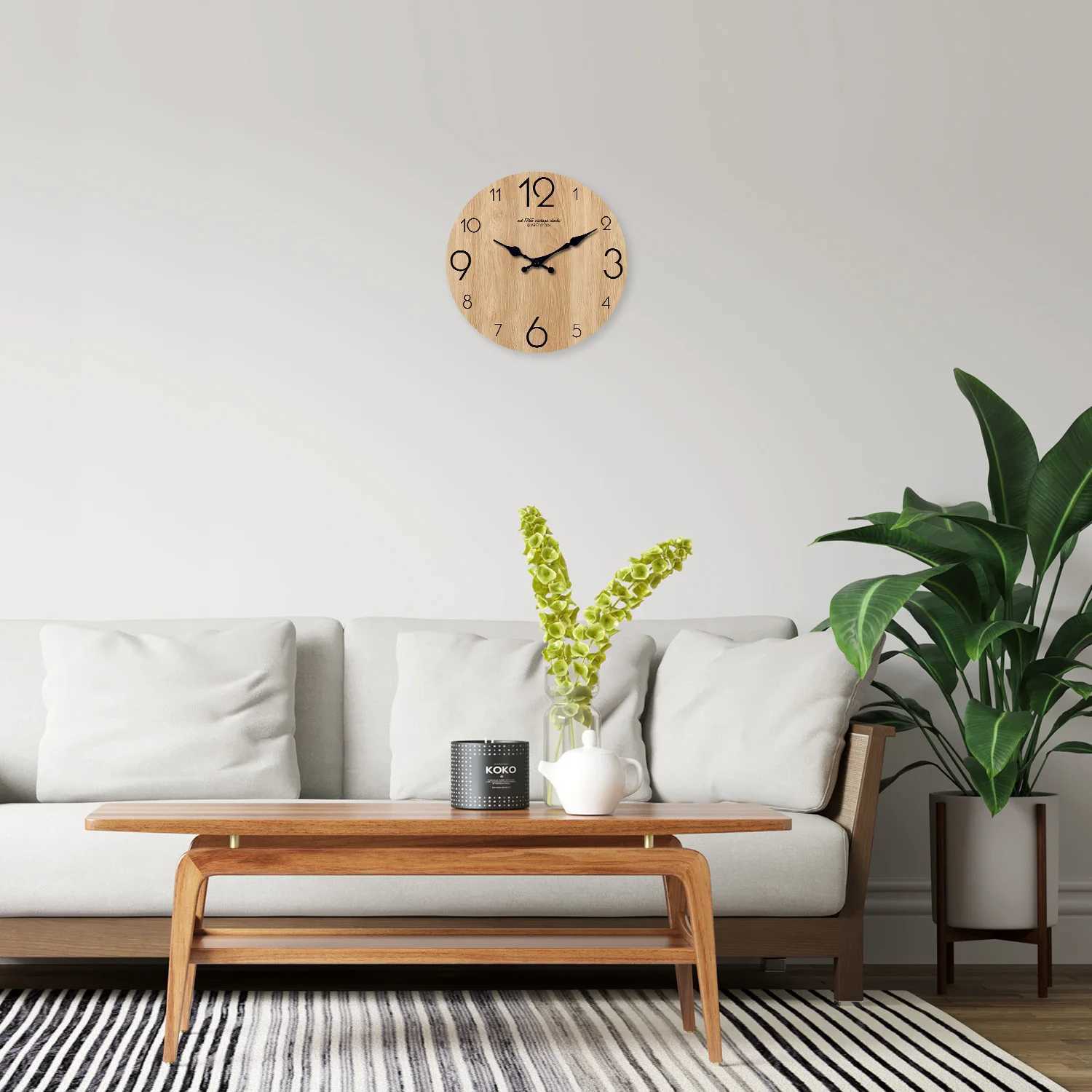 Imitation Wood Grain Round Wall Clock Wooden Plate Crafts Living Room Bedroom Home Decoration Wall Clocks Silent Quartz Clock D260318