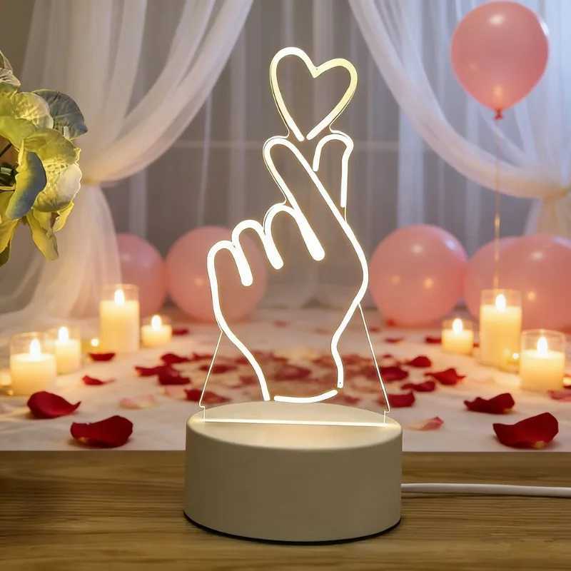 Wedding Party Decor 3D Acrylic LED Night Light USB Powered Neon Night Lamp Birthday Kid Valentines Day Gifts Table Ornaments H260318
