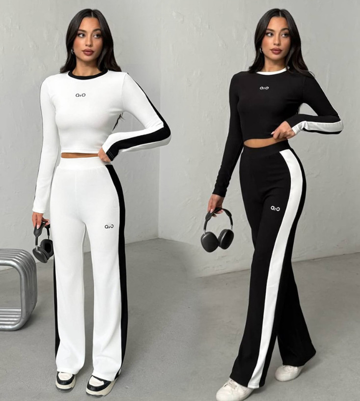 Spring NEW Women's Tracksuits brand designer Tracksuits Casual sports suit Embroidered logo wide leg pants 2 Piece Set