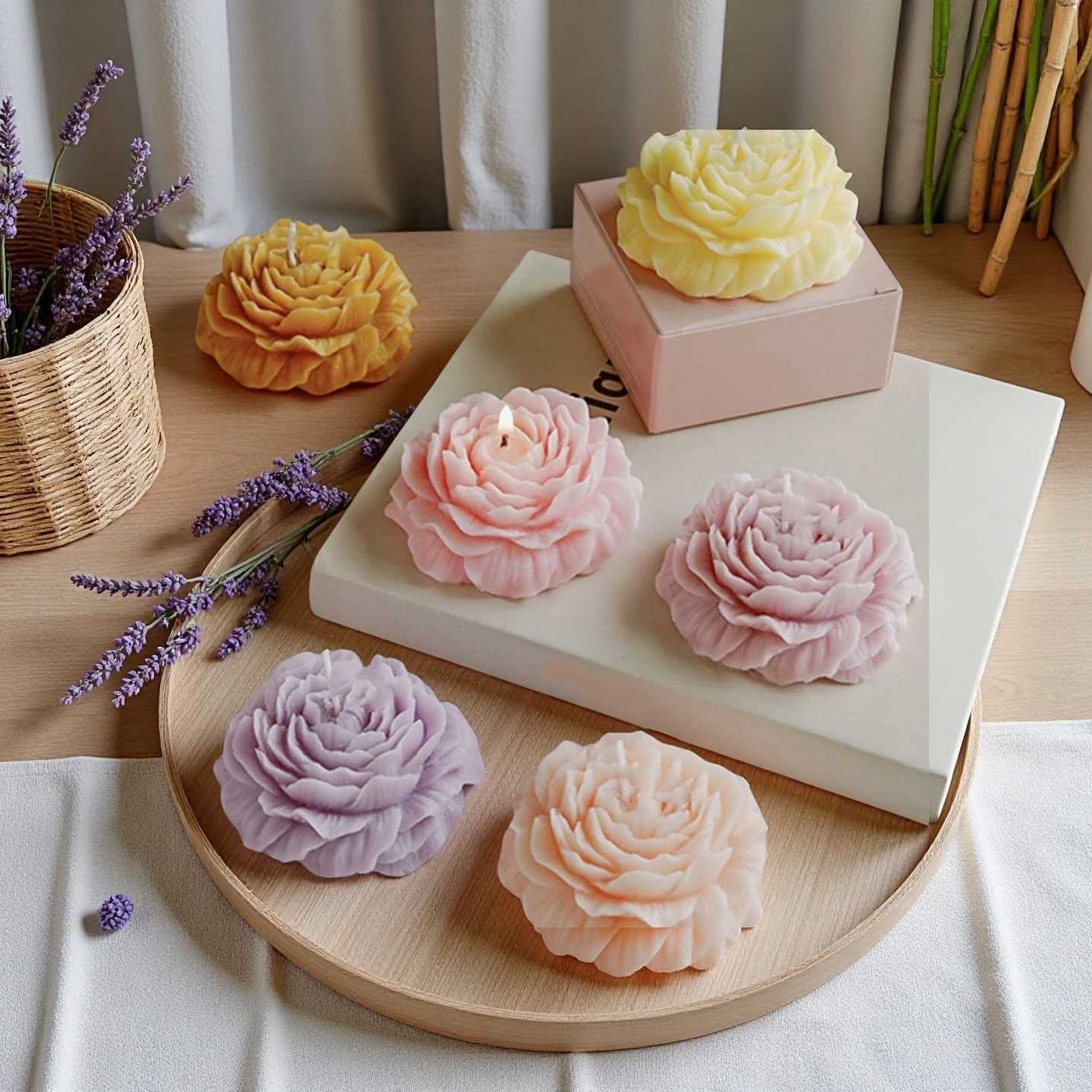 1pc Handmade Peony Flower-Shaped Scented Candle with Long-Lasting Fragrance for Home Decor Relaxation Ideal for Bedroom/Spa D260318