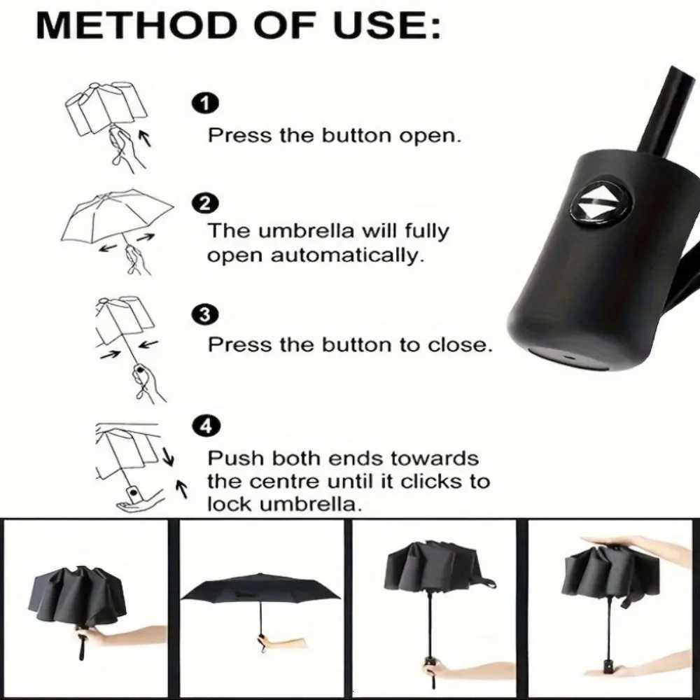 Fully Automatic Windproof Umbrella - Waterproof Foldable Golf Compact Travel Umbrella with Reflective Strip Steel Ribs H260318 - view 3