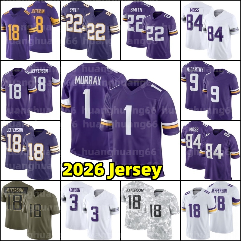 Kyler Murray J.J. McCarthy 18 Justin Jefferson Football Jersey Addison Aaron Jones TJ Hockenson Harrison Smith Adam Thielen Randy Moss Ivan Pace Jr Andrew Van Ginkel