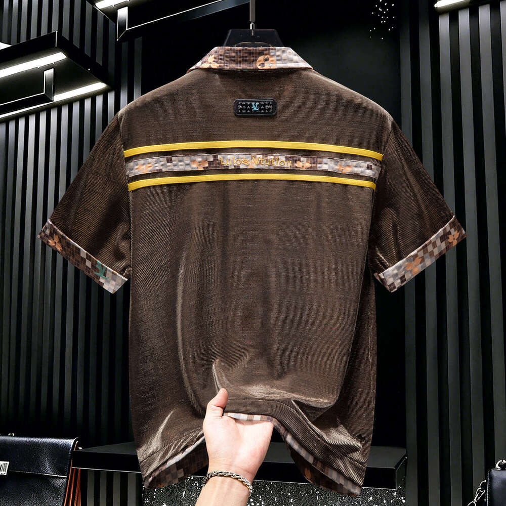 2026 New Summer European Men's Light Luxury Short-Sleeved Turn-Down Collar POLO Shirt with Pocket Decoration
