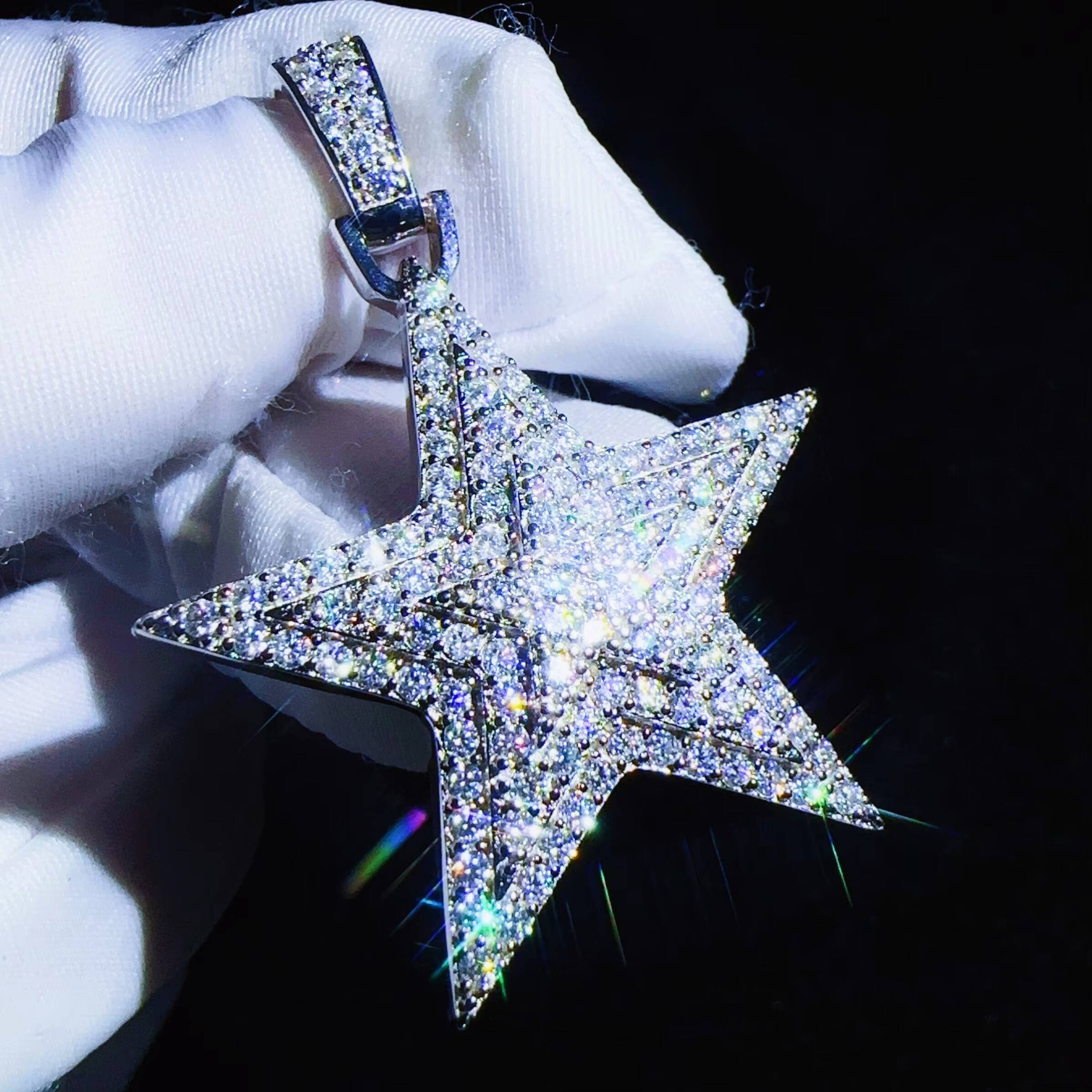 Fine Moissanite Jewelry Hip Hop Pendant 925 Sterling Silver NECKLACE Iced Out VVS Diamond CHAIN Star Pendant