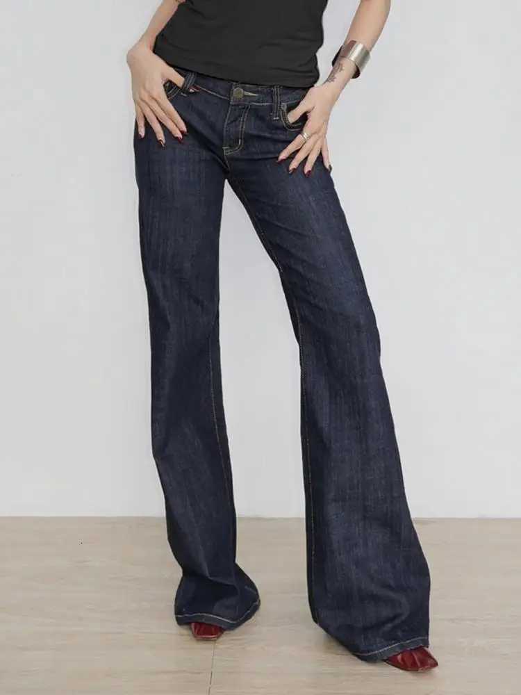 Womens Slim Fit Flared Jeans Y2K Vintage Low Rise Stretch Denim Pants with Embroidery Distressed Style for Everyday OutfitsT260317