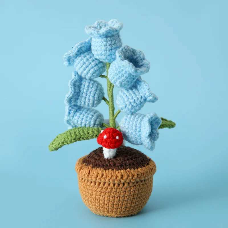 Crochet Bell Orchid with Potted Knitted Flowers with Light Handmade Artificial Flower Desktop Bookshef Easter Decoration 2025 H260318