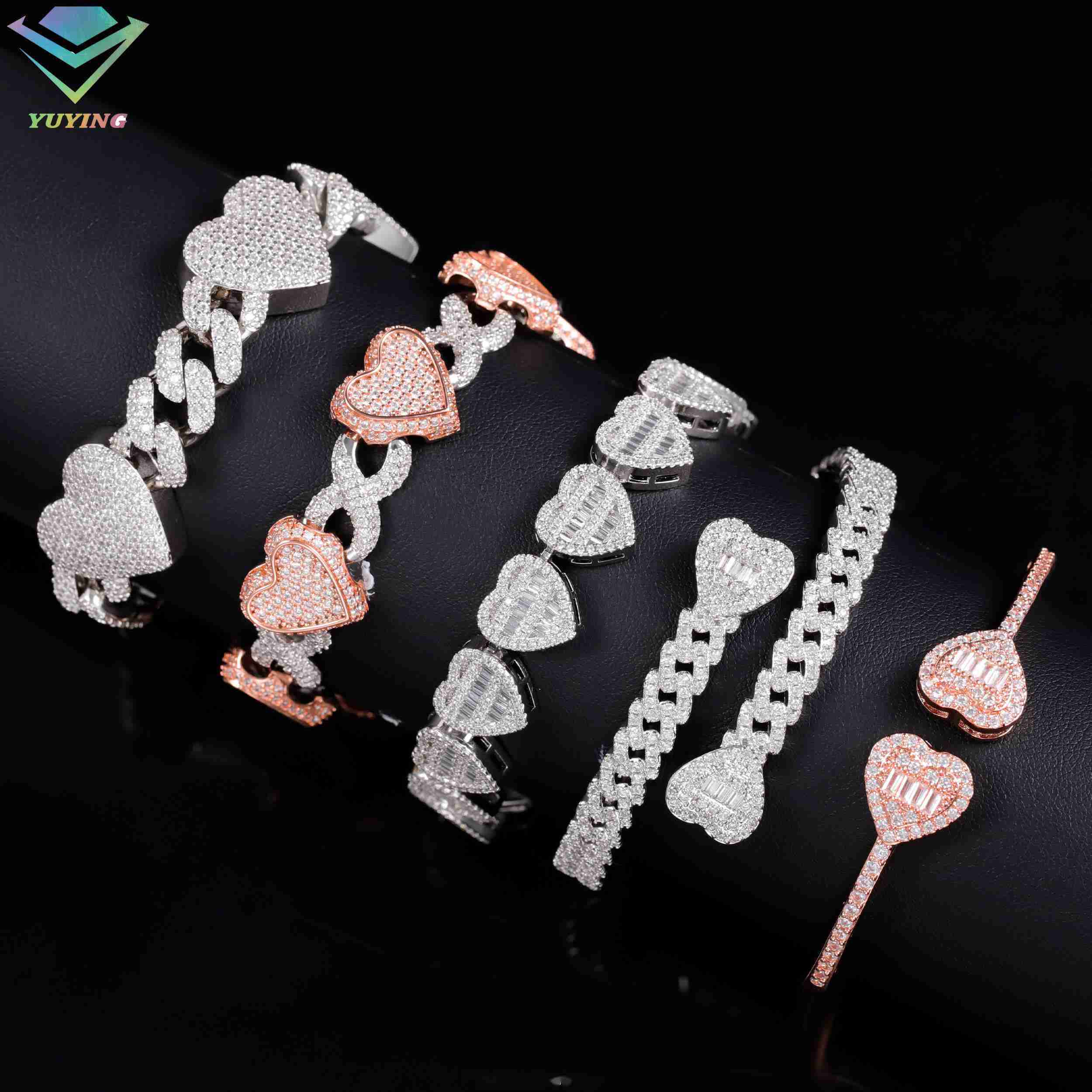 Hot Sale Fashion Hiphop Jewelry Heart Moissanite Link Cuban Chain Ice Out 925 Silver Baguette Diamond Hip Hop Bracelet - view 7