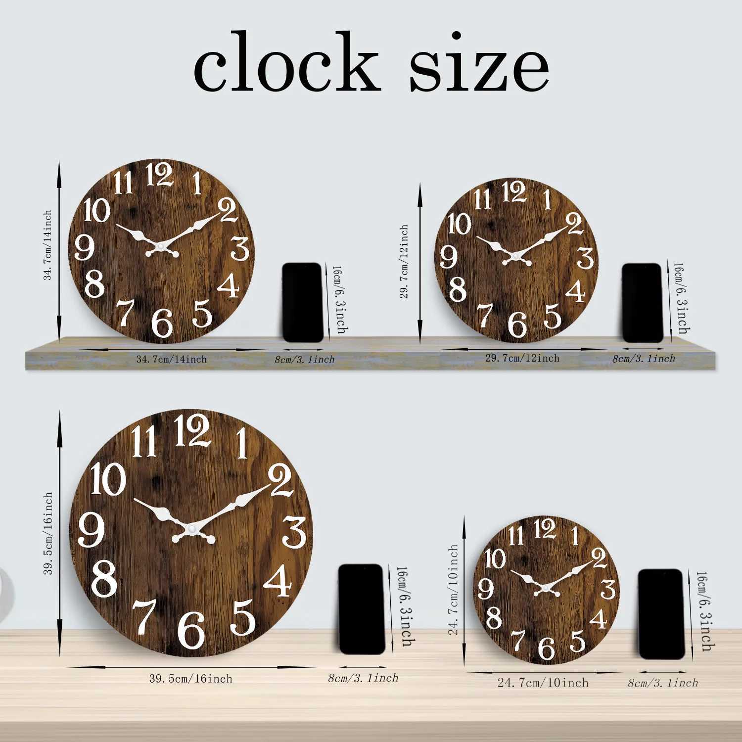 Pattern Wooden Wall Clock Living Room Bedroom Kitchen Home Decoration Wall Clock Silent Quartz Clock Holiday Gift 10 Inches 12 Inches 14inch 16inch N 