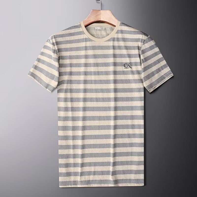 New Striped Ice Silk Linen Short-sleeve Men's Slim-fit Polo Summer Designer T-shirt Thin Embroidered Designer Hoodie Round-neck Half-sleeve T-shirt