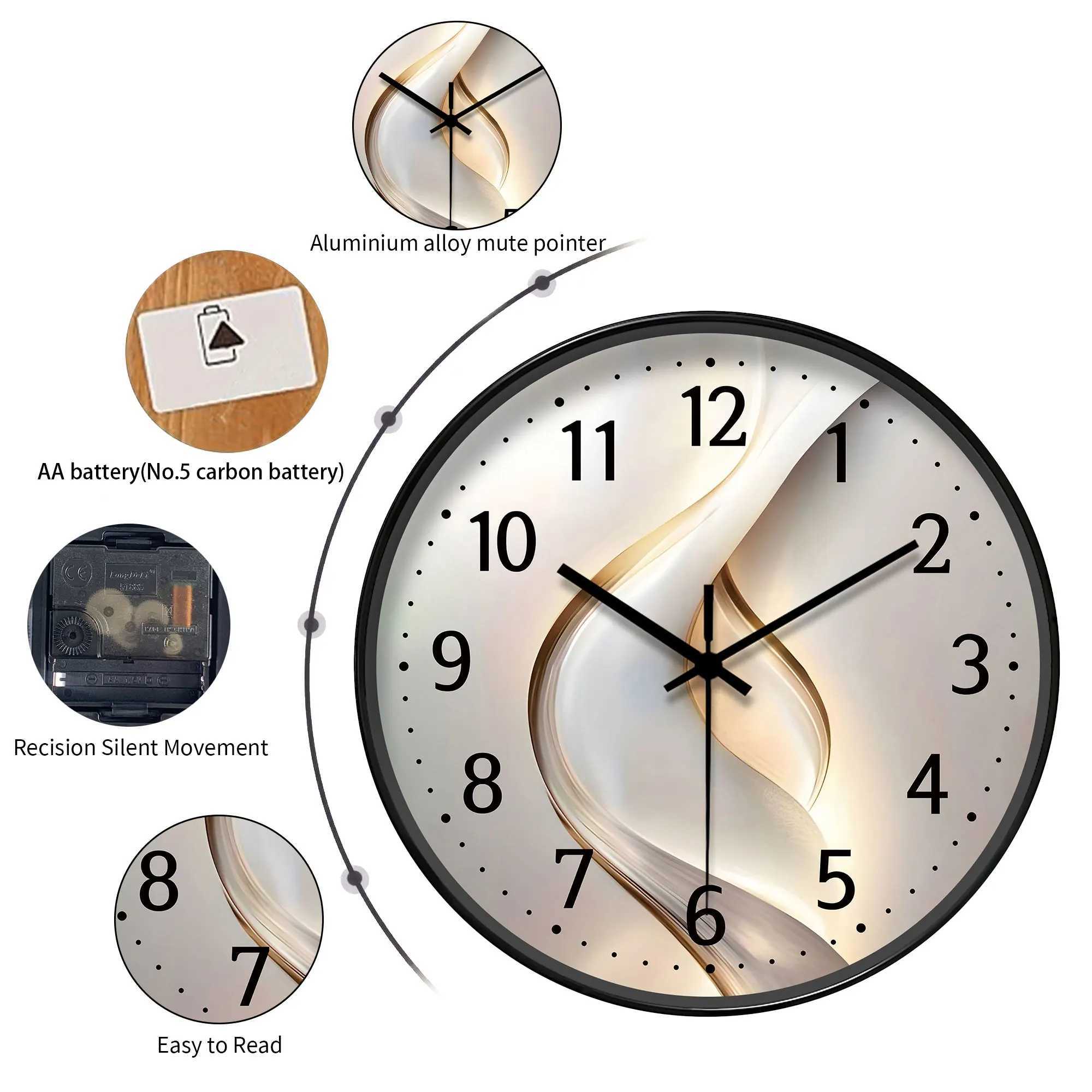 Round Minimalist Modern Wall Clock Light - toned Streamline Decor Batteries Not Included 10-16 Inches D260318